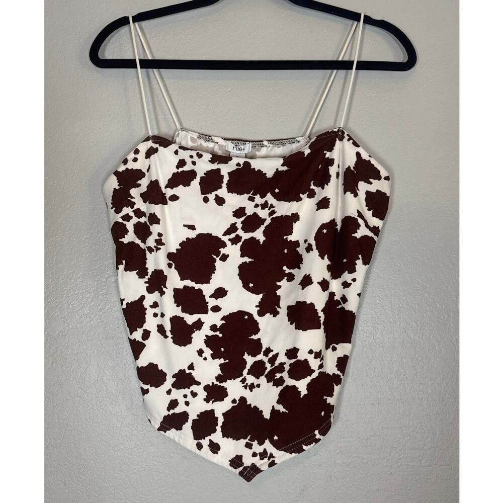 Y2K Cowprint Bandana Top Womens Large Strappy Cami Hanky Hem Western Rodeo